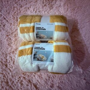 Room Essentials Mustard and White Throw Blanket Pair ( Take Both)